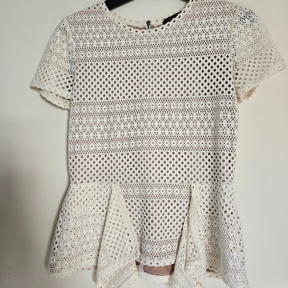 BCBG Vicktoria Mixed-Knit Peplum Top